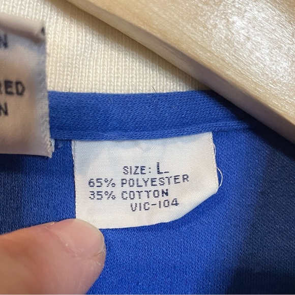 VTG Sea Waves blue ‘Hawaii’ polo shirt w/ rainbow collar & sleeve detail sz L - Picture 8 of 11